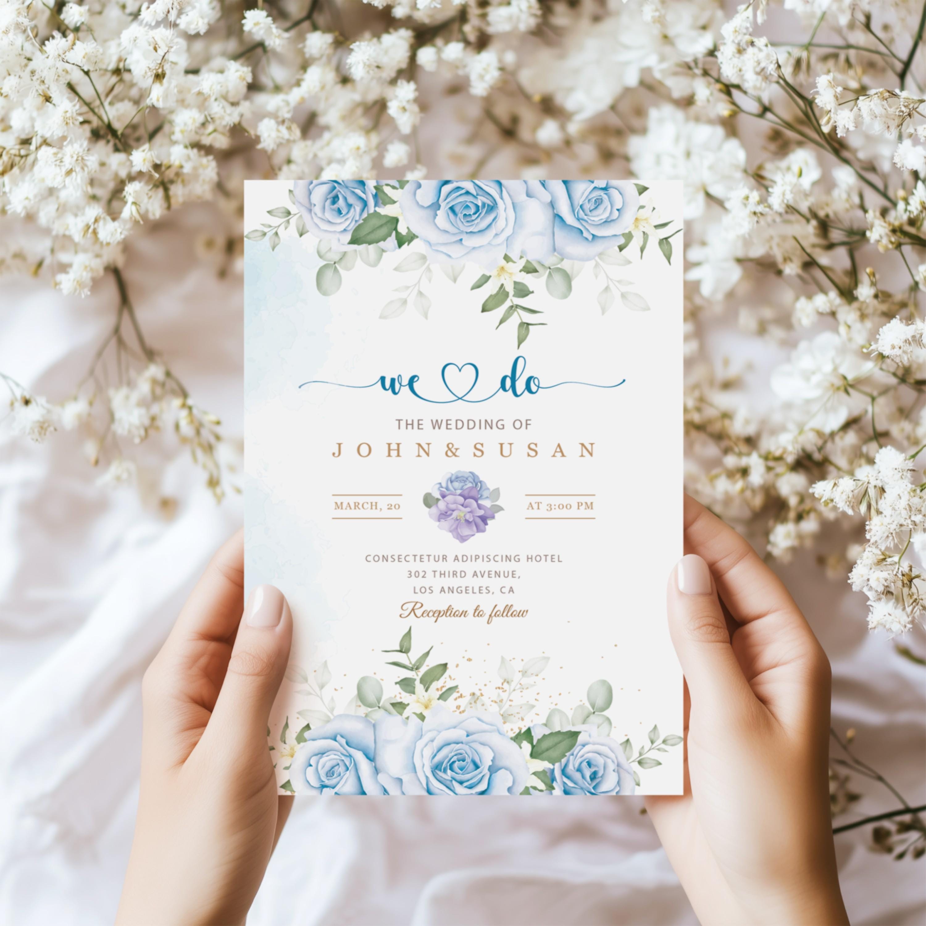 Wedding Invitation Editable| Digital Floral Invite | Printable Custom Wedding Card | We Do Template | Instant Download