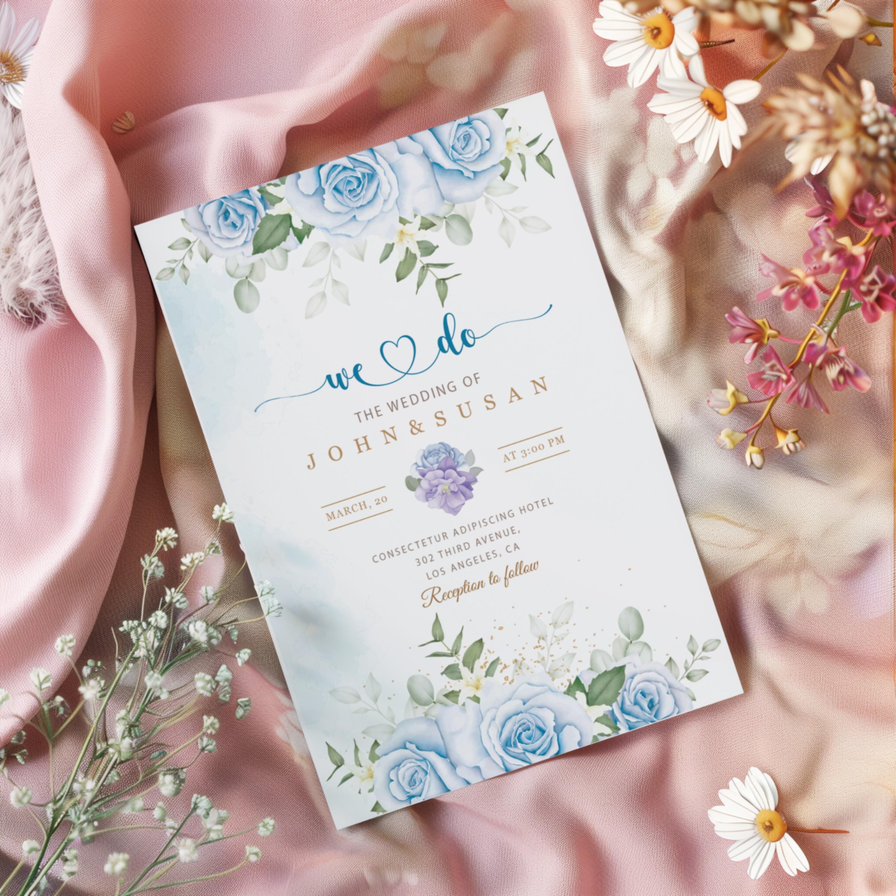 Wedding Invitation Editable| Digital Floral Invite | Printable Custom Wedding Card | We Do Template | Instant Download