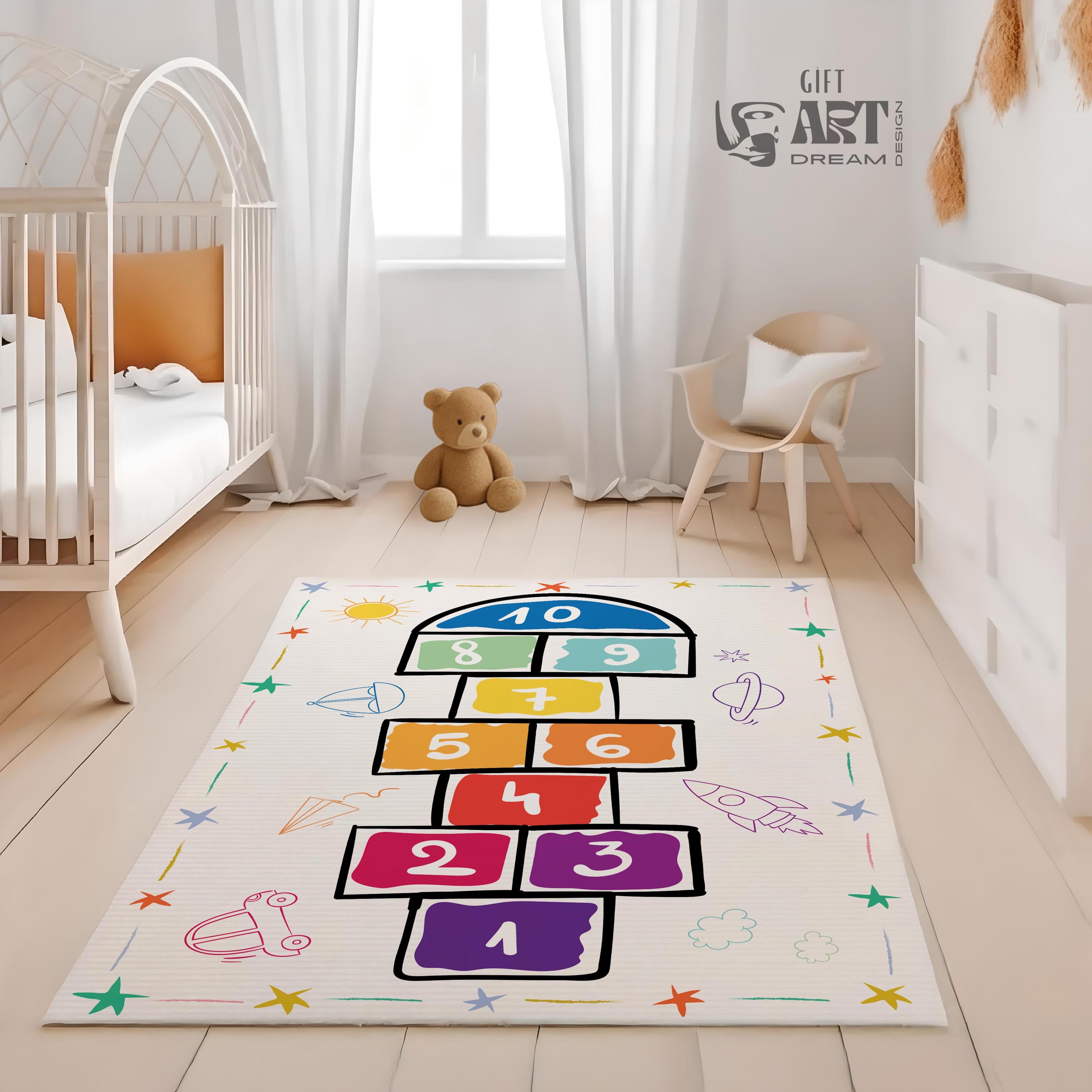 Smart Kids Play Rug for Balance, Fun Brain Development | Hopscotch Game Mat, Fun, play room decor for kids that inspires learning, movement