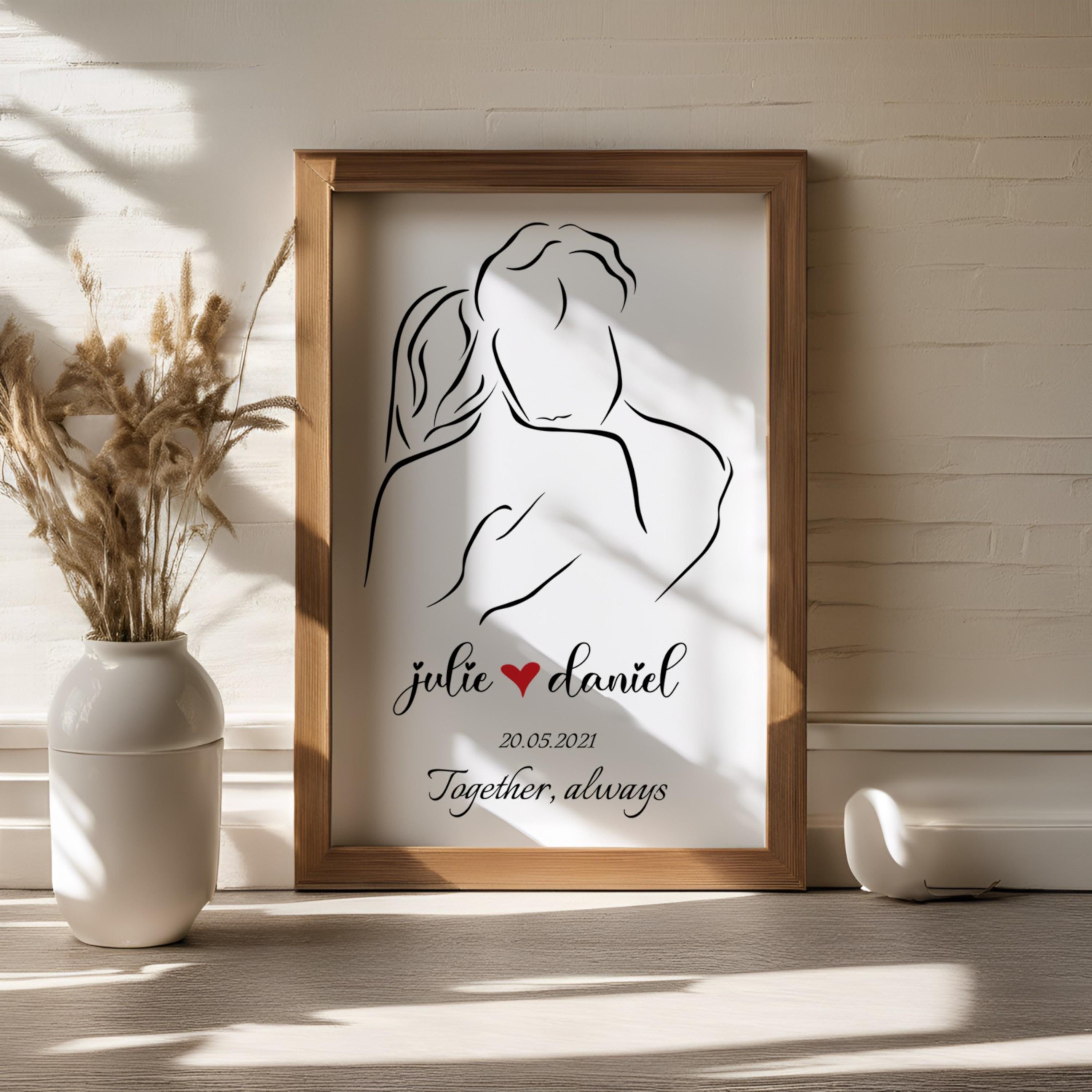 Personalized Couple Line Art, Custom Name & Date Print, Minimalist Love Poster, Anniversary Gift, Wedding Gift, Romantic Wall Art