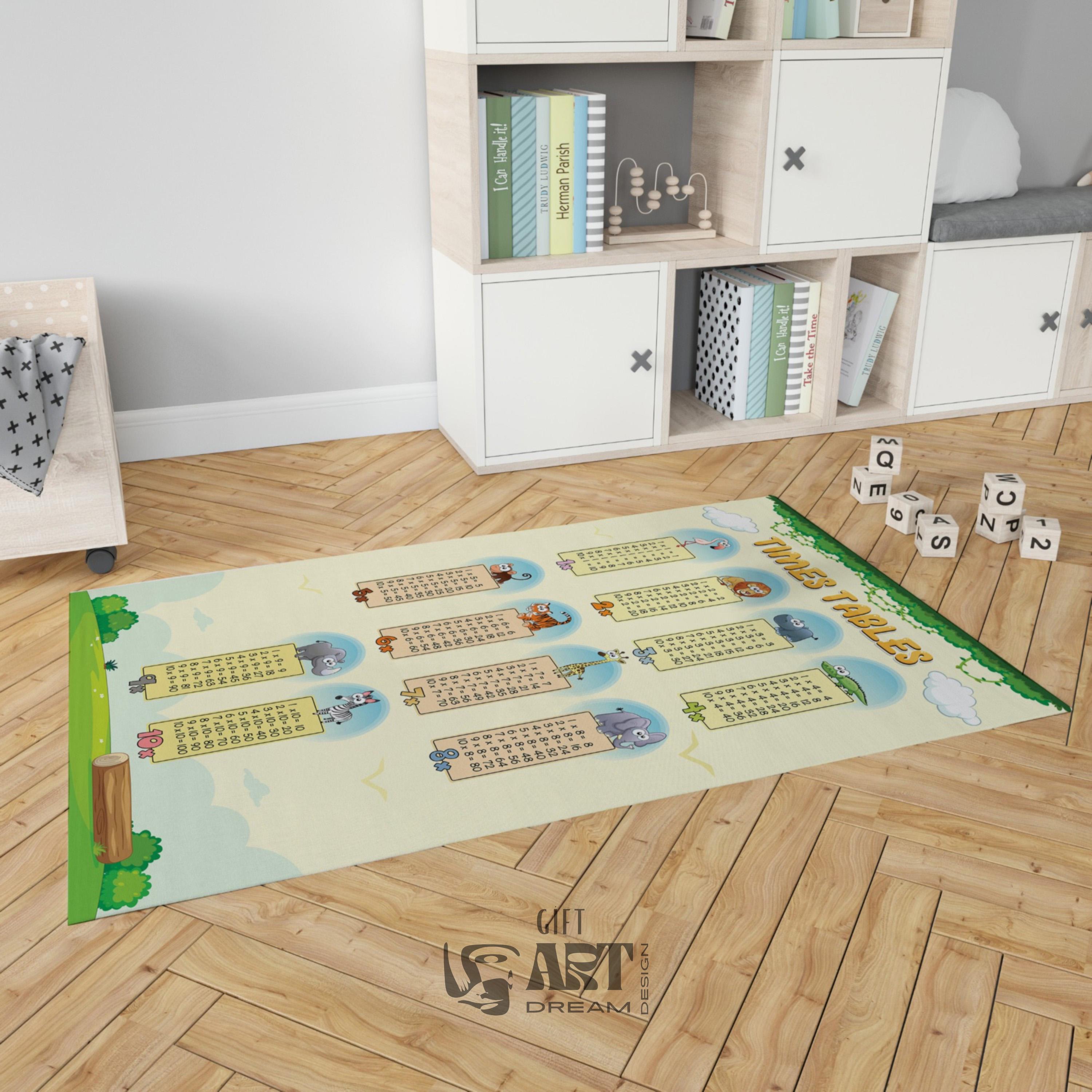 Educational Times Tables Rug – Fun Animal Multiplication Mat for Kids’ Room & Early Math Learning