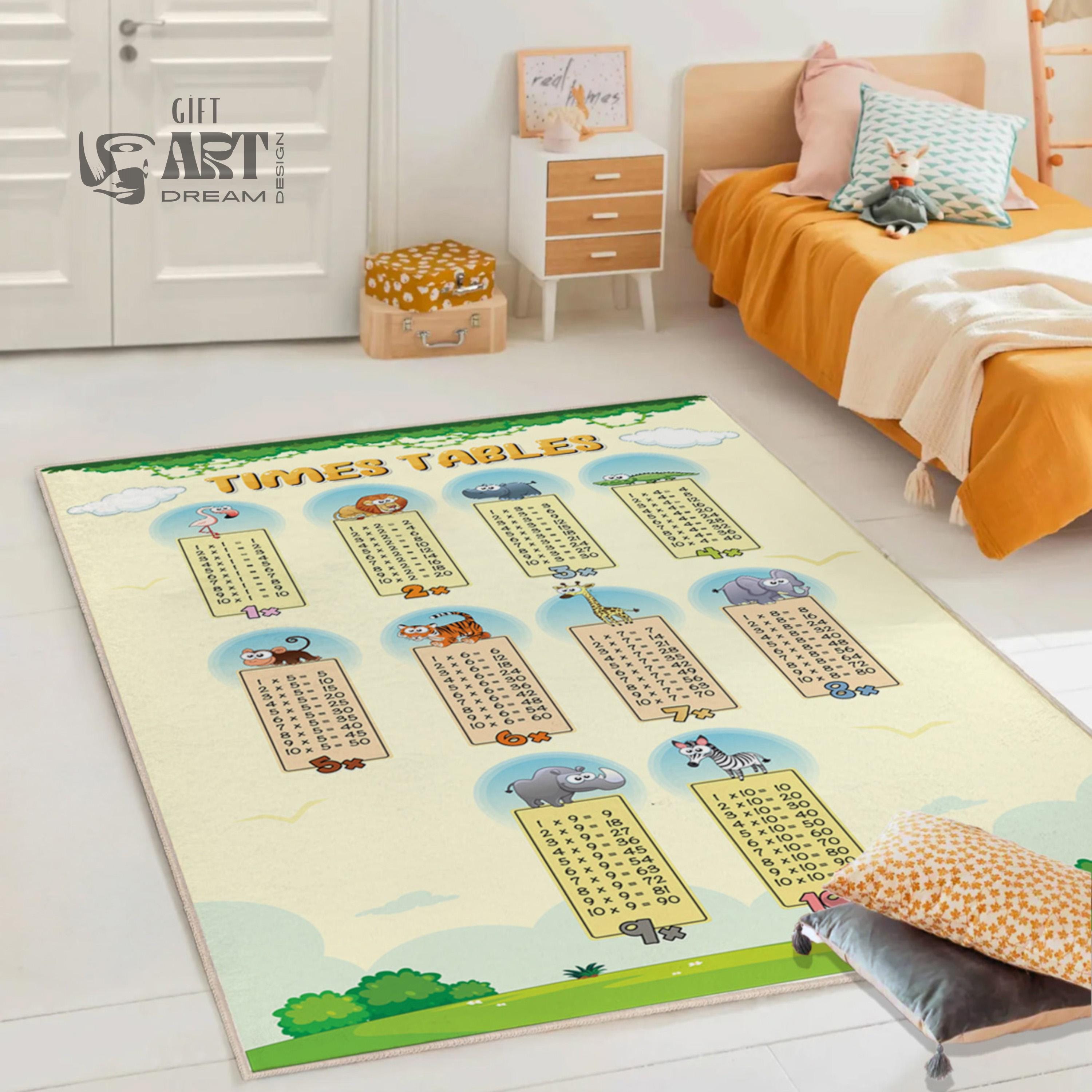 Educational Times Tables Rug – Fun Animal Multiplication Mat for Kids’ Room & Early Math Learning
