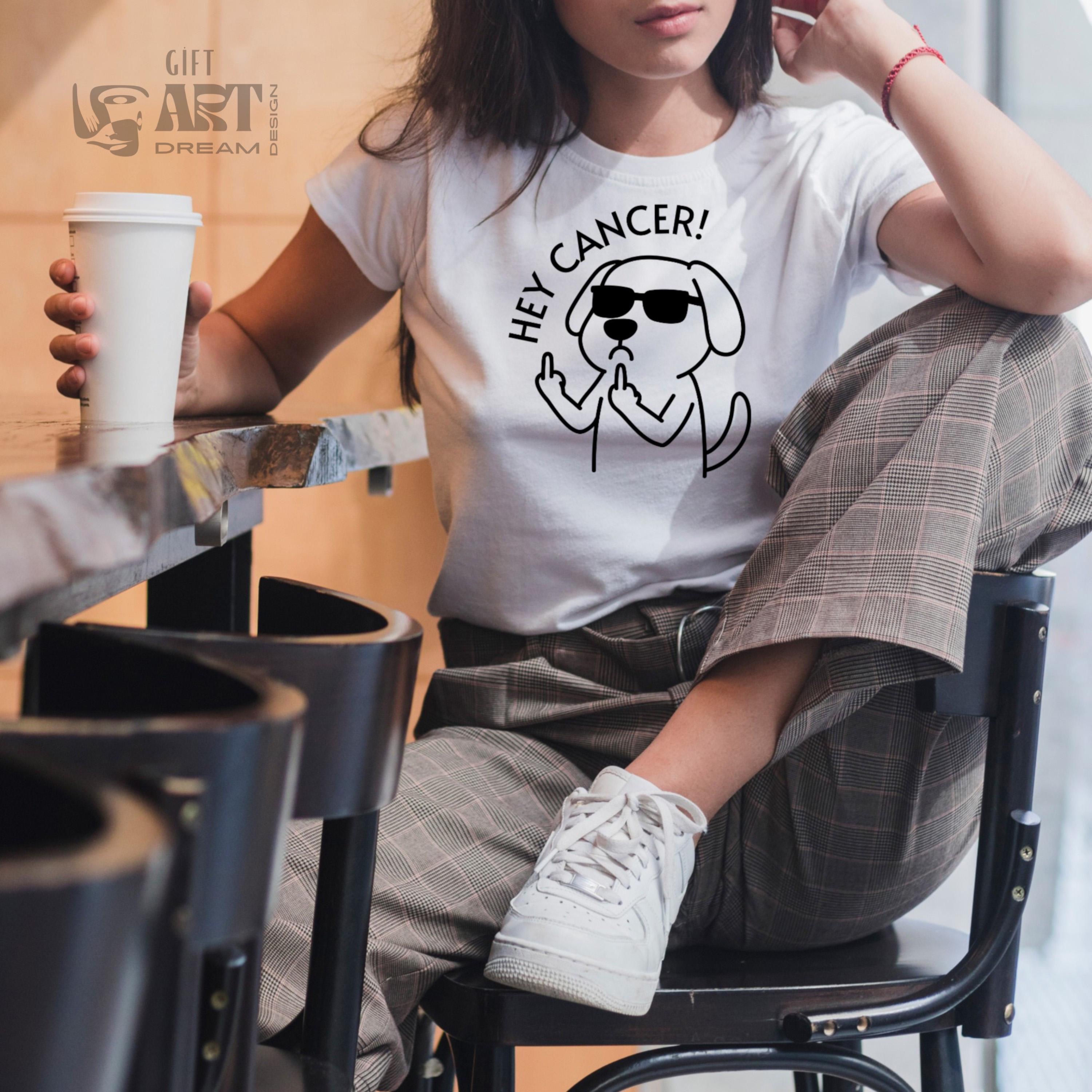 Hey Cancer Shirt, Funny Dog Cancer Survivor Tee, Anti Cancer Awareness Shirt, Cancer Warrior Gift, Middle Finger Dog T-Shirt