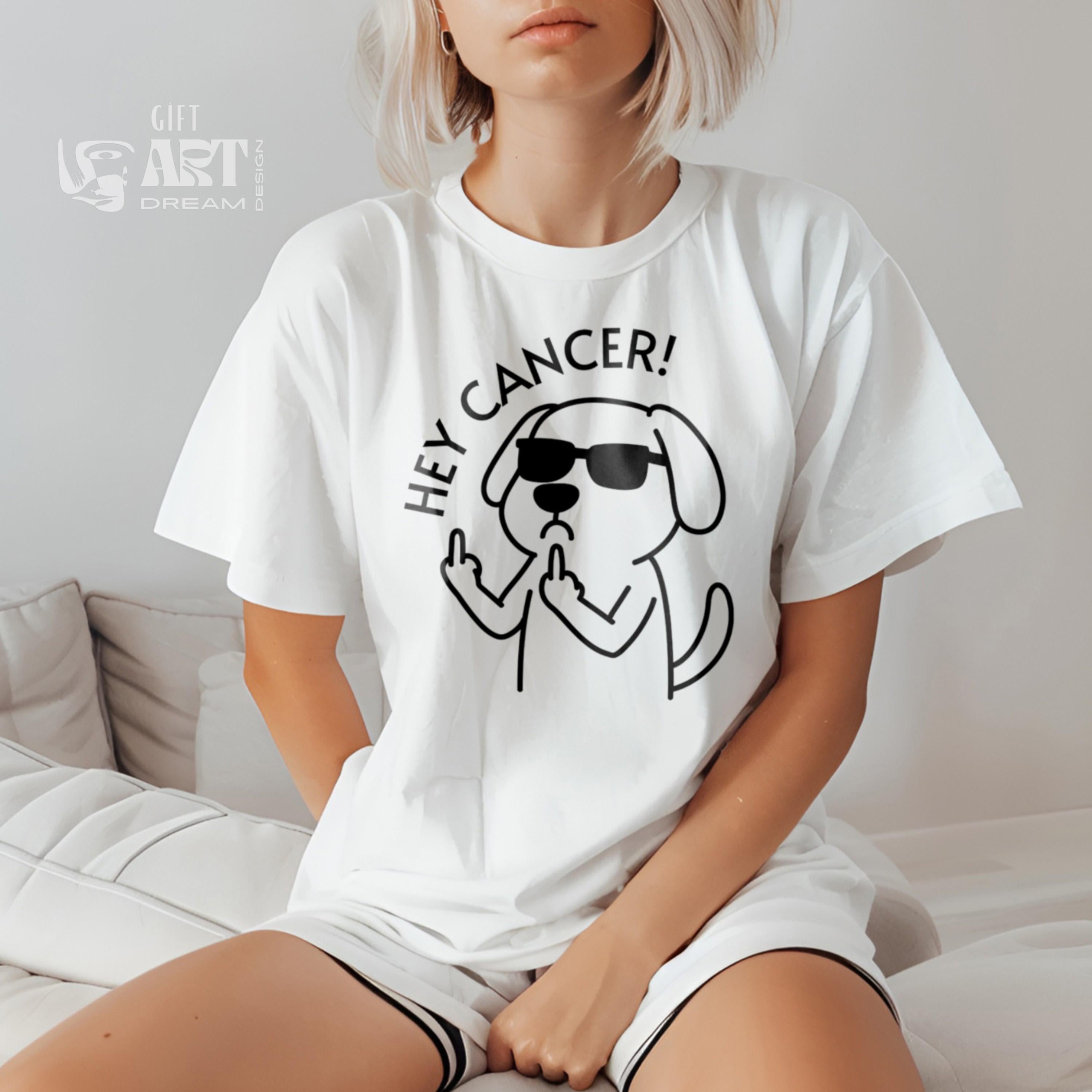Hey Cancer Shirt, Funny Dog Cancer Survivor Tee, Anti Cancer Awareness Shirt, Cancer Warrior Gift, Middle Finger Dog T-Shirt