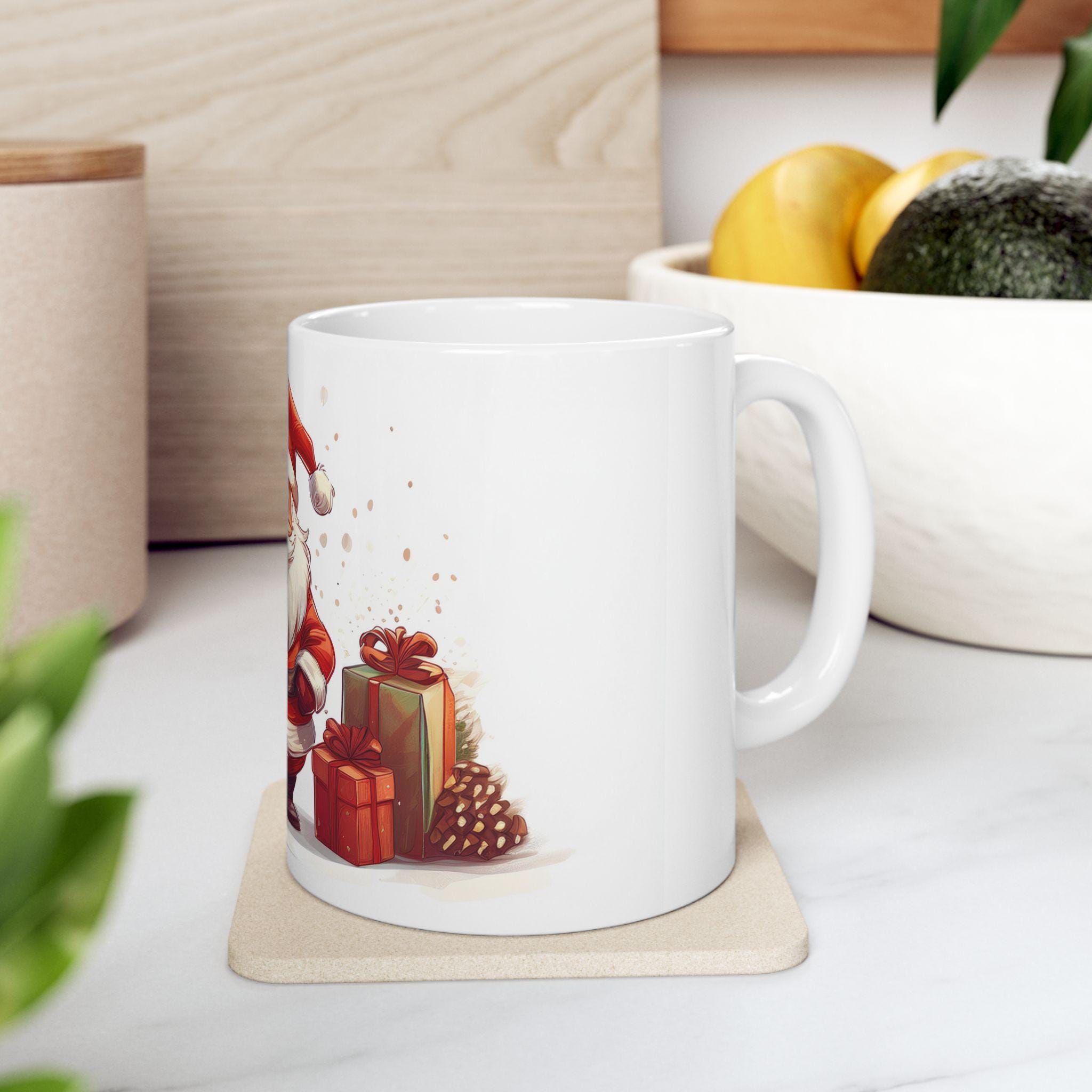 Santa Claus & Reindeer Christmas Ceramic Mug – Festive Holiday Gift with Gifts (11oz, 15oz)