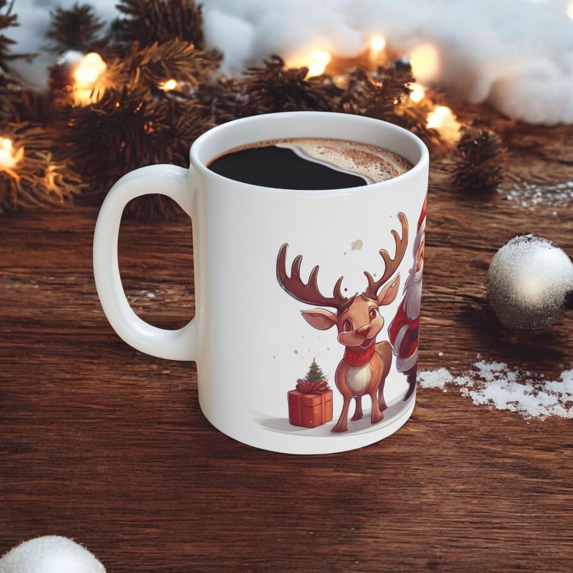 Santa Claus & Reindeer Christmas Ceramic Mug – Festive Holiday Gift with Gifts (11oz, 15oz)