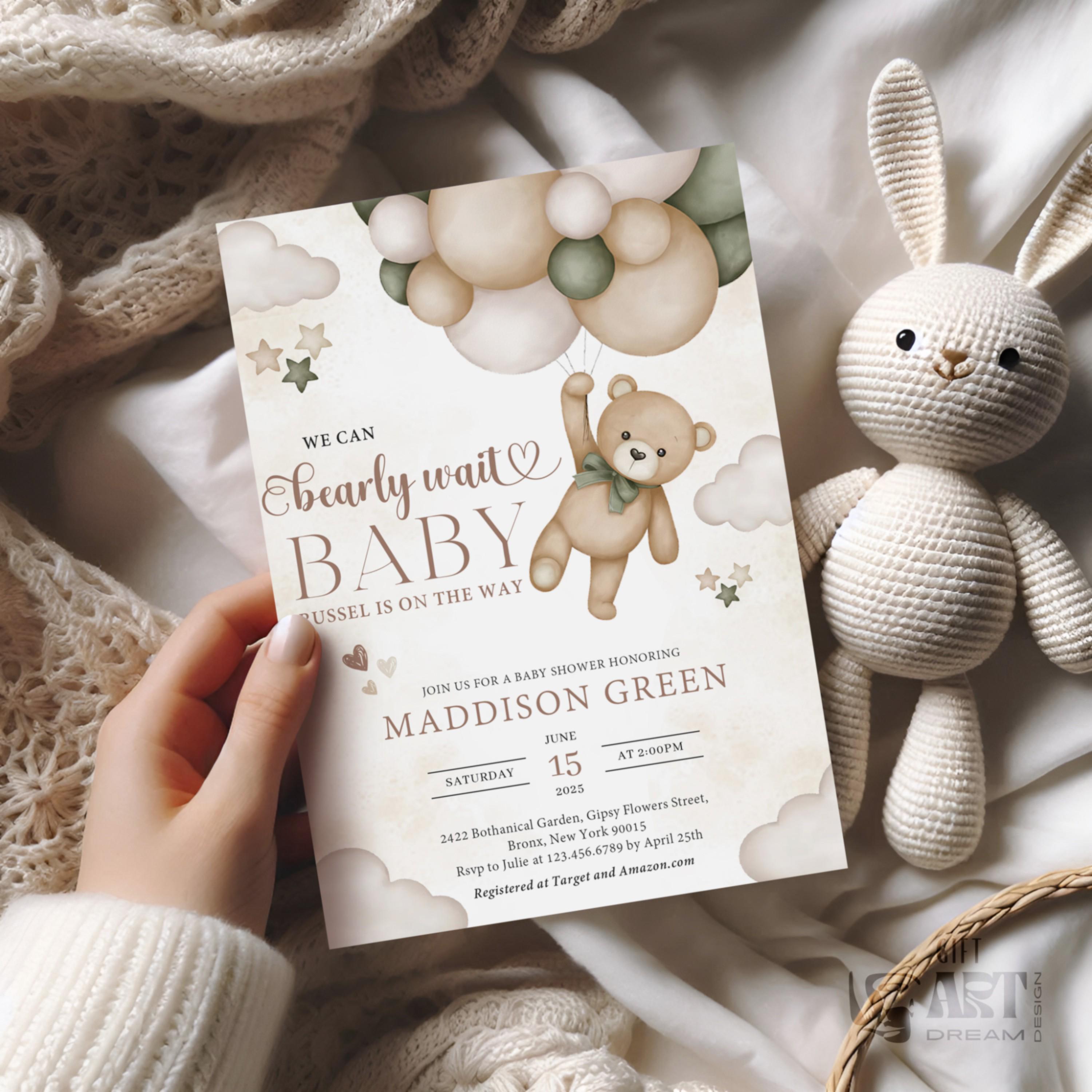 Invitation for Baby Shower Invitation, We Can Bearly Wait Baby Shower Invitation, Neutral Teddy Bear Baby Shower, Boho Baby Shower Printable