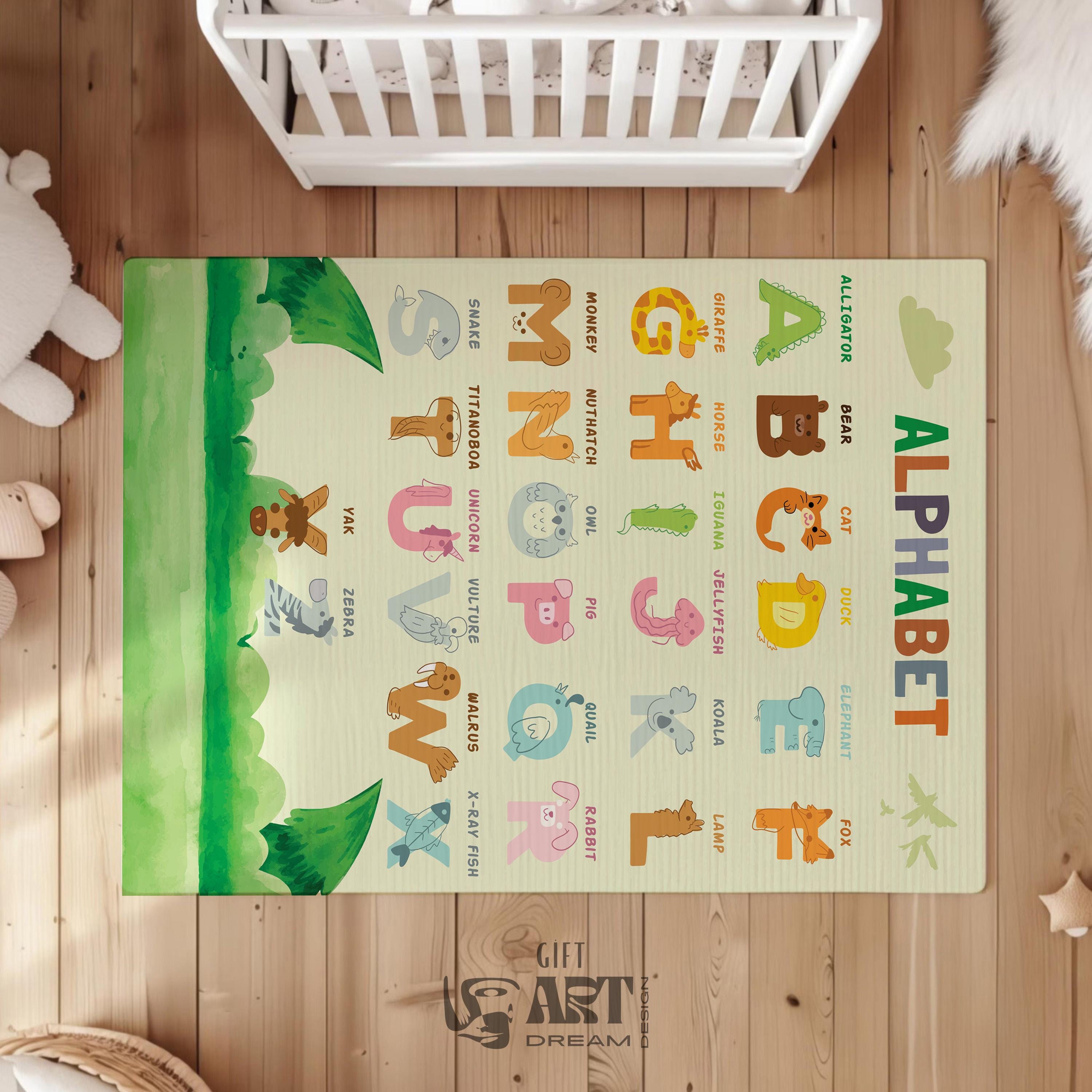 Educational Animal Alphabet Rug - Fun | Colorful Learning Mat for Kids Room, Soft & Durable, 3 Sizes Available