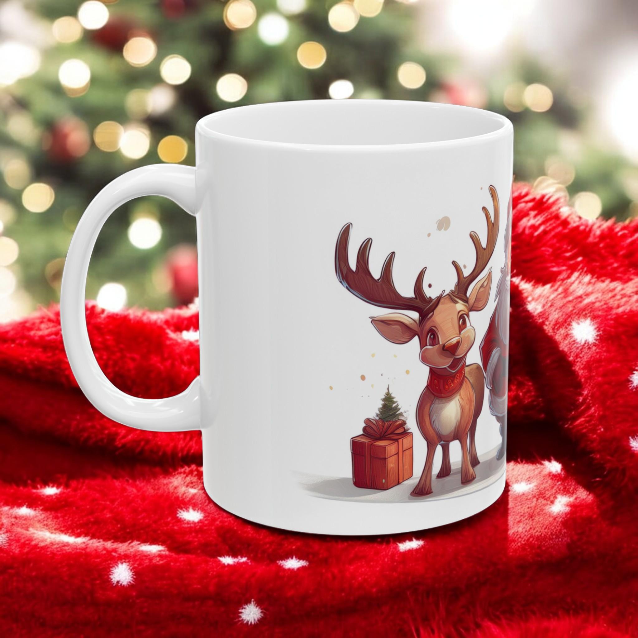 Santa Claus & Reindeer Christmas Ceramic Mug – Festive Holiday Gift with Gifts (11oz, 15oz)