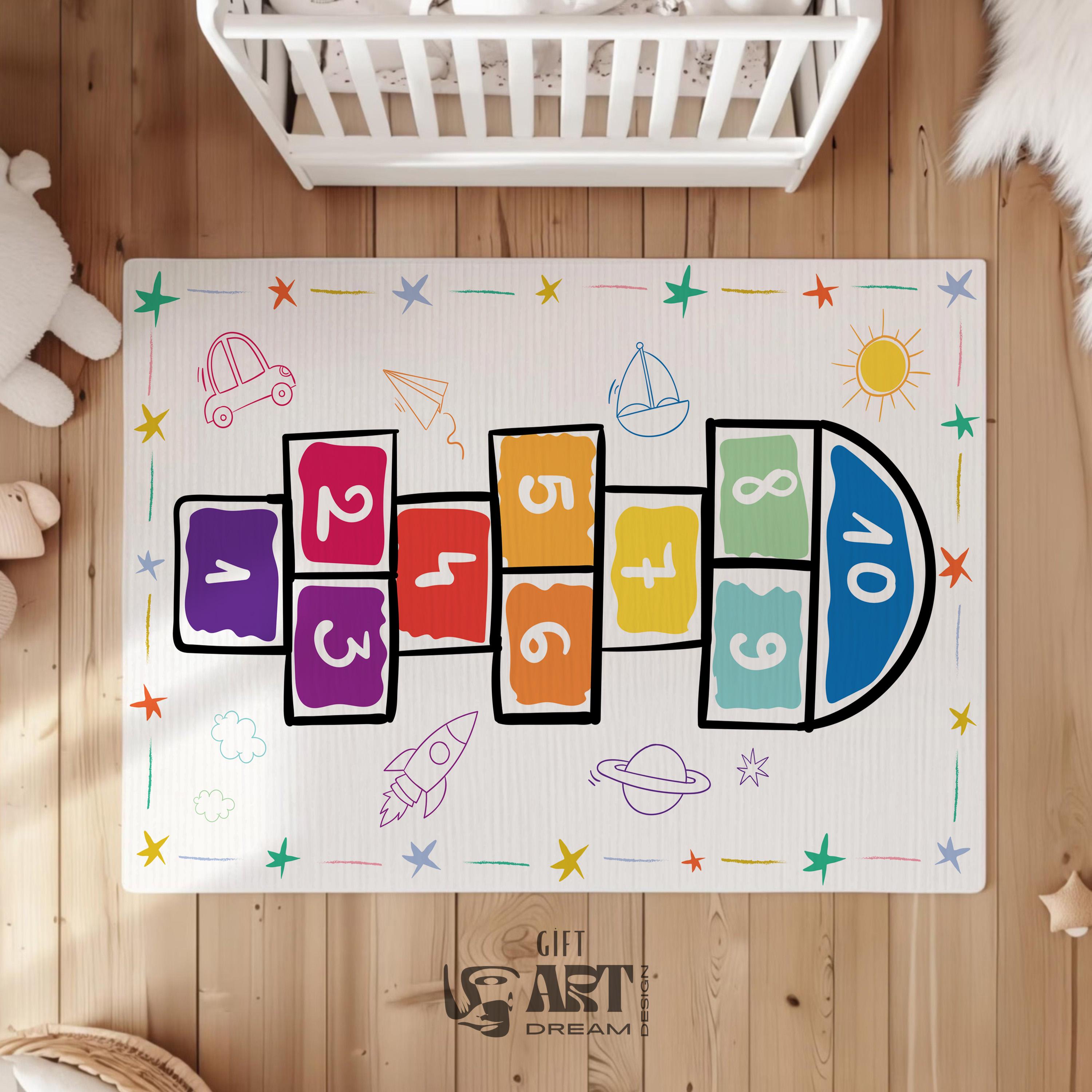 Smart Kids Play Rug for Balance, Fun Brain Development | Hopscotch Game Mat, Fun, play room decor for kids that inspires learning, movement