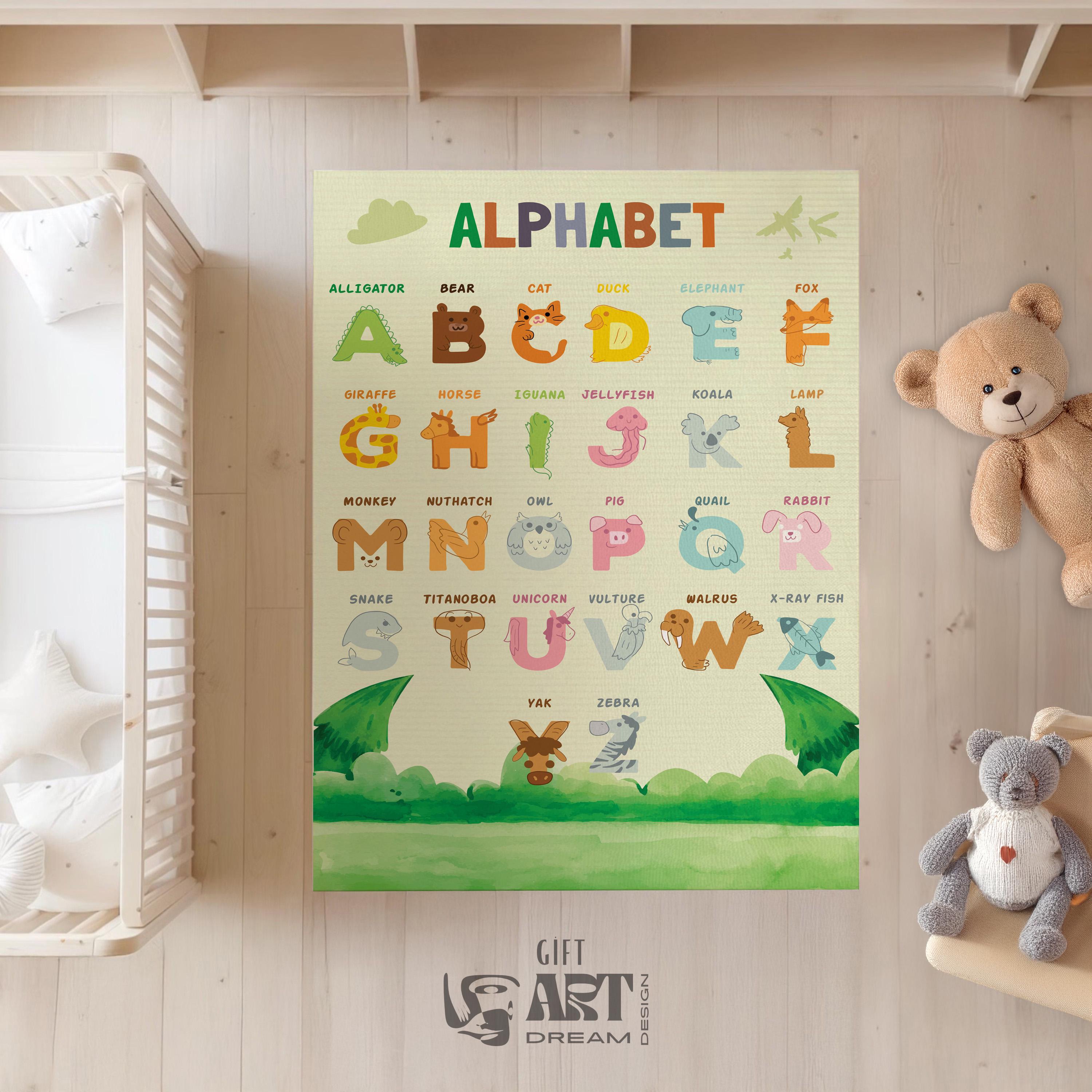 Educational Animal Alphabet Rug - Fun | Colorful Learning Mat for Kids Room, Soft & Durable, 3 Sizes Available