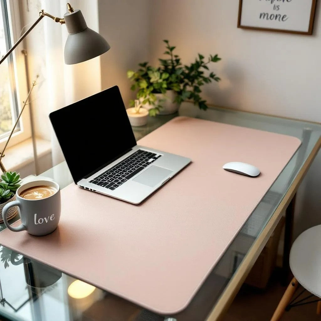 Custom Leather Desk Pad - 140 cm × 400 cm / 55.1" x 157.5" - Blush Nude | Personalized Office Mat