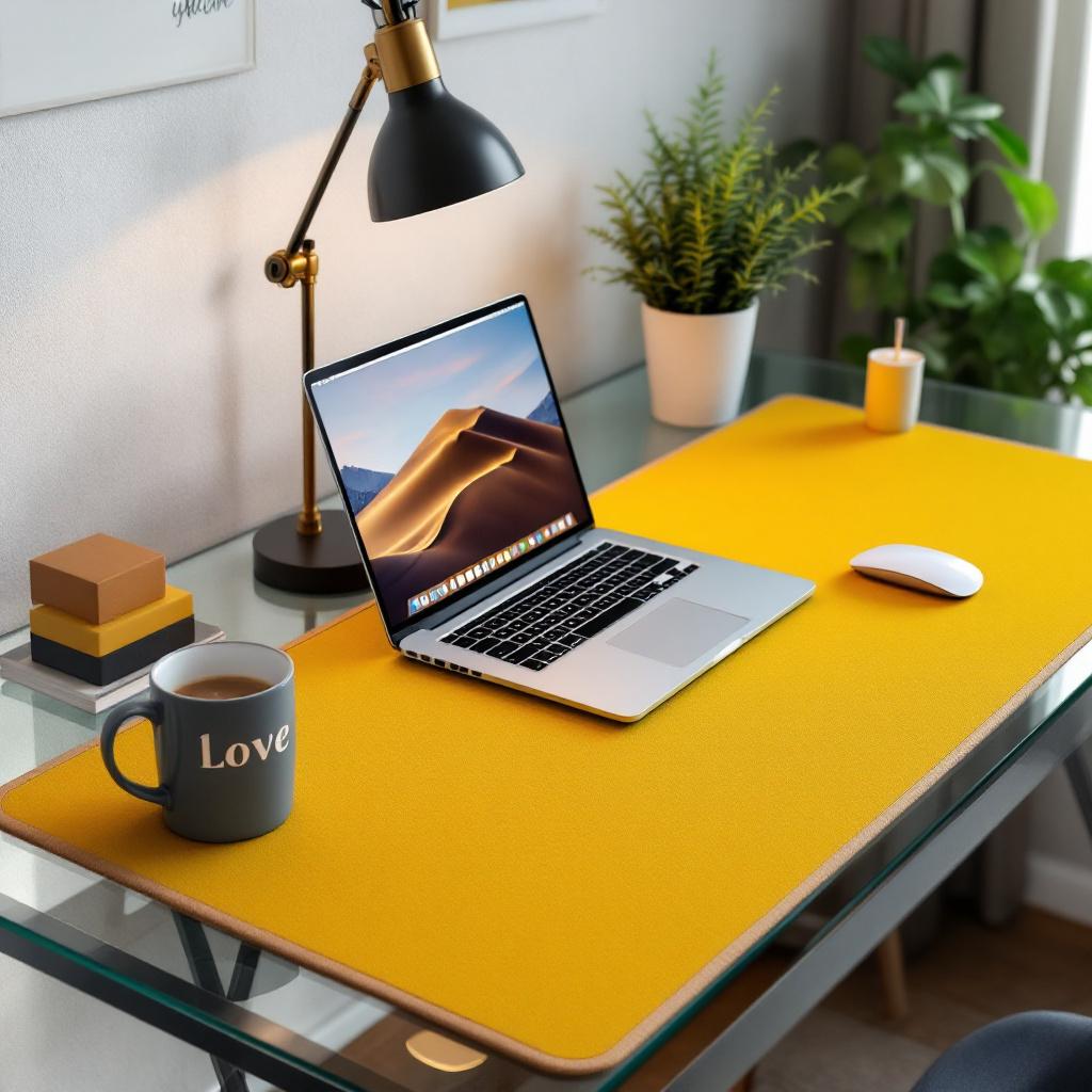 Custom Leather Desk Pad - 140 cm × 220 cm / 55.1" x 86.6" - Mustard Yellow | Personalized Office Mat