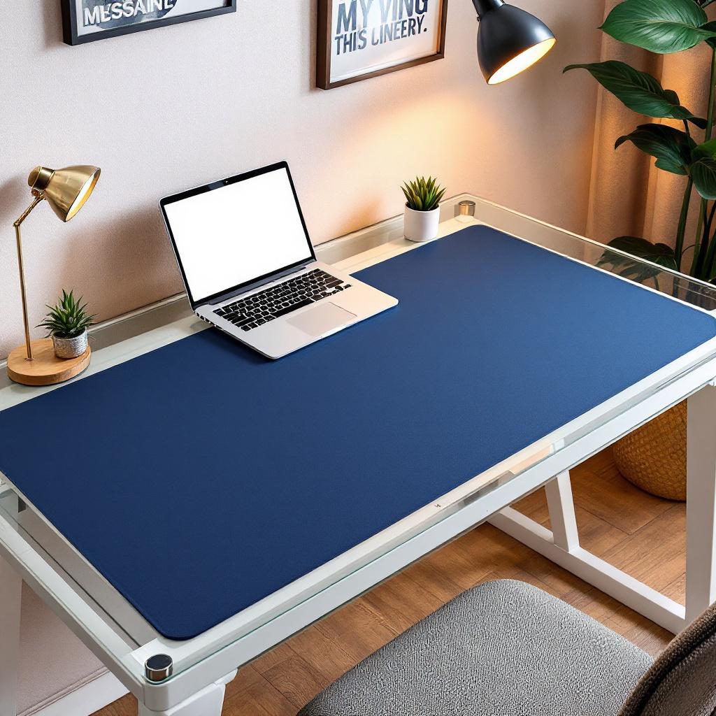 Custom Leather Desk Pad - 140 cm × 460 cm / 55.1" x 181.1" - Navy Blue | Personalized Office Mat