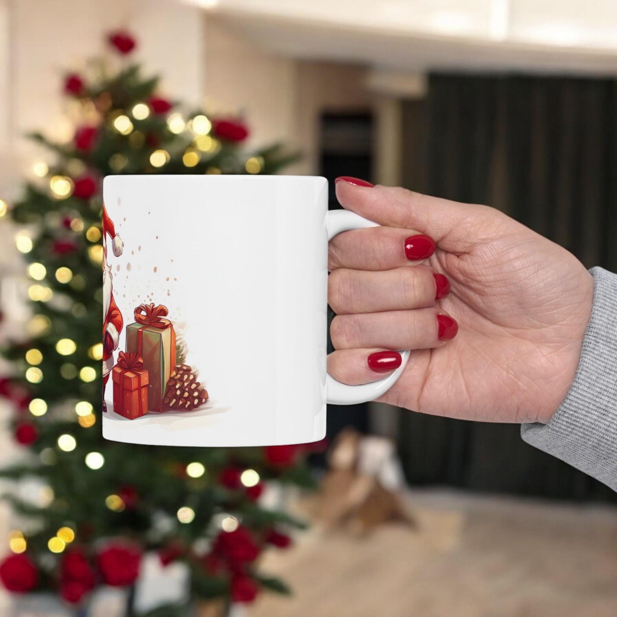 Santa Claus & Reindeer Christmas Ceramic Mug – Festive Holiday Gift with Gifts (11oz, 15oz)