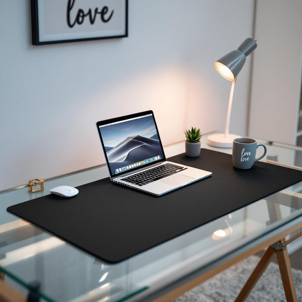 Custom Leather Desk Pad - 140 cm × 260 cm / 55.1" x 102.4" - Black | Personalized Office Mat