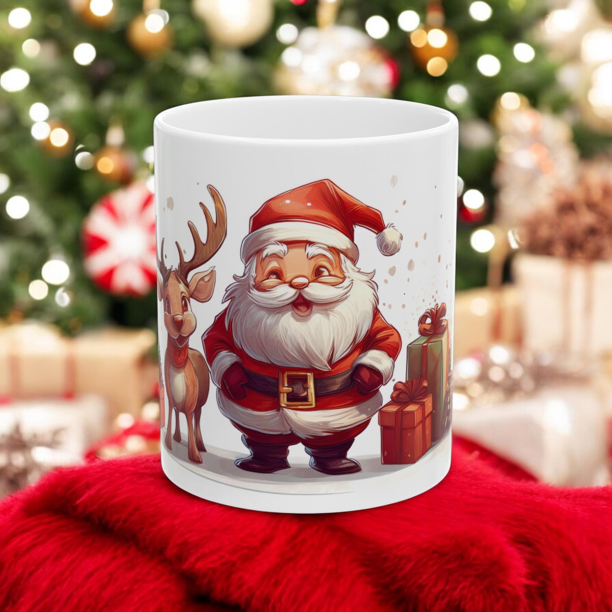 Santa Claus & Reindeer Christmas Ceramic Mug – Festive Holiday Gift with Gifts (11oz, 15oz)