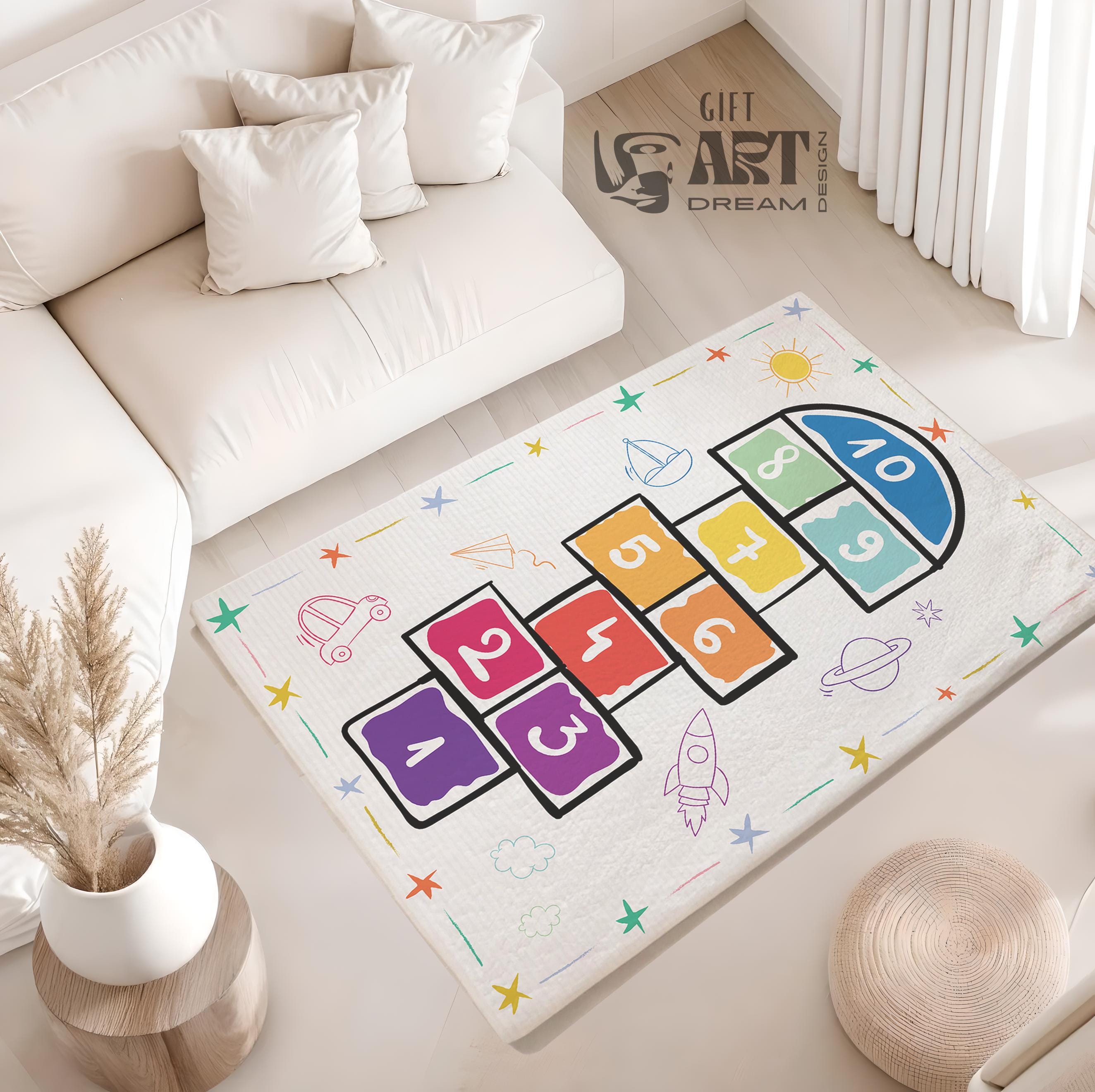Smart Kids Play Rug for Balance, Fun Brain Development | Hopscotch Game Mat, Fun, play room decor for kids that inspires learning, movement