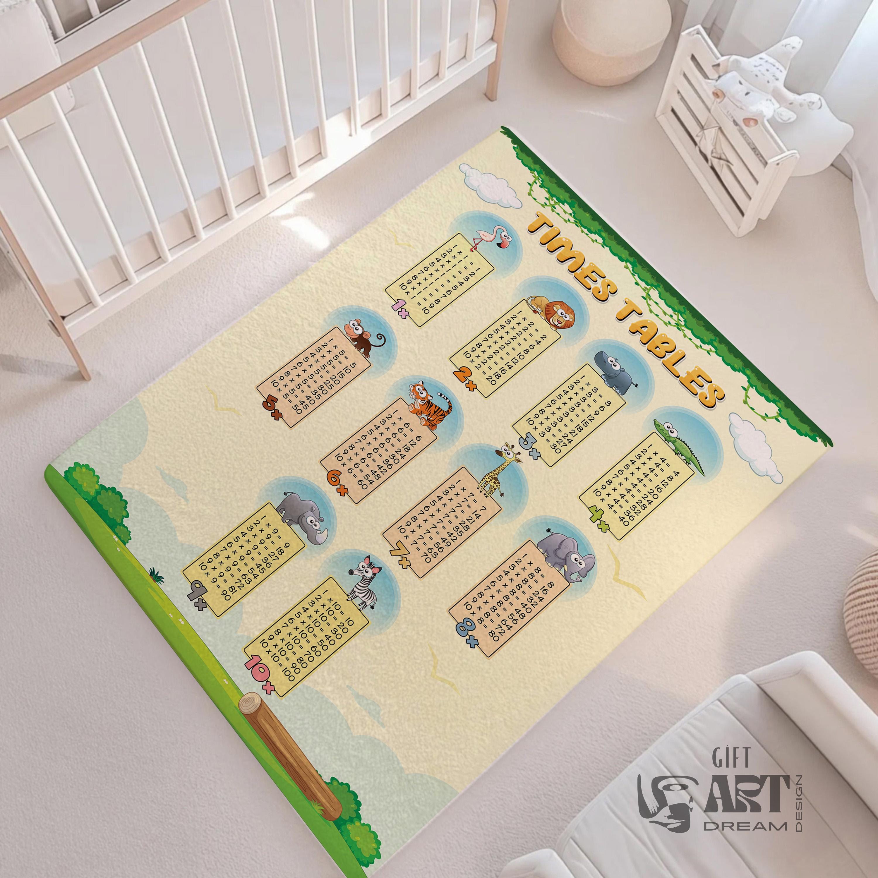 Educational Times Tables Rug – Fun Animal Multiplication Mat for Kids’ Room & Early Math Learning