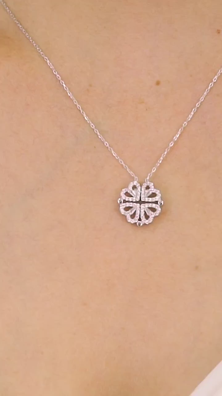 Heart-to-Heart Four-Leaf Clover Necklace – Romantic Lucky Charm Gift for Wife, Husband, or Partner